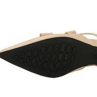 French Wedge Heel Pointed Head Sandals Versatile Bow Medium Heel Half Slippers Women