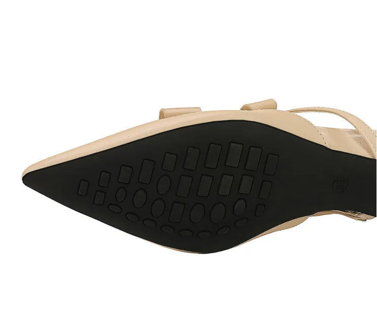 French Wedge Heel Pointed Head Sandals Versatile Bow Medium Heel Half Slippers Women