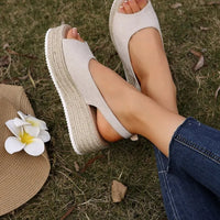 Women's Platform Sandals Summer New Large Size Fish Mouth Slope Heel Stones Pattern Shoes Thick Bottom Clog Casual Slip-On