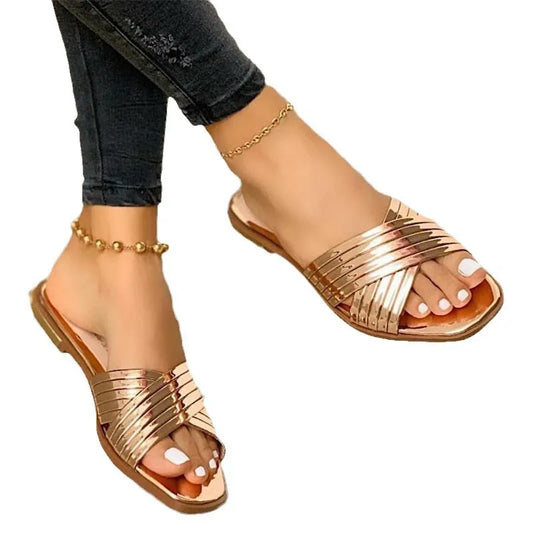 Metal Cross Fashion Ladies Slippers Women Luxury Sandals Women Designers Outdoor and indoor Comfort slippers - Natalia Home Fashion