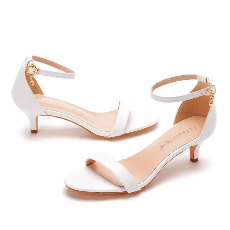New Sexy Pumps Sandal Wedding Rhinestone Buckle Strap PU 3CM Thin Heels Party Style  Women Office Work Shoes