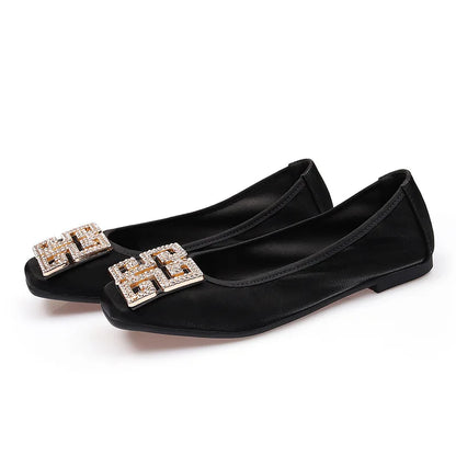 Rhinestones Buckle Flats Ballet Shoes Women Slip on Shallow Mouth Moccasins Elegant Women's Loafers Party Leather Ballerina