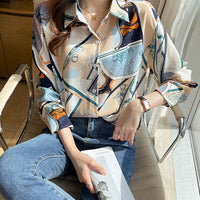 Chiffon Allover Printed Women's Blouses High Quality Long Sleeve Single Breasted Spring Summer Casual Lady Blouses