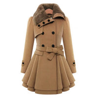 Women's Jacket Windbreaker Warm Plush Thick Clothes Double Breasted Belt Slim Lapel Coat - Natalia Home Fashion