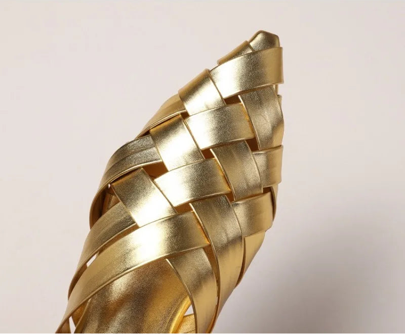 Hollow Woven Pointed Cool Slippers Women's Summer Thick Heel Outer Wear Bag Head Half Slippers Women Sandals