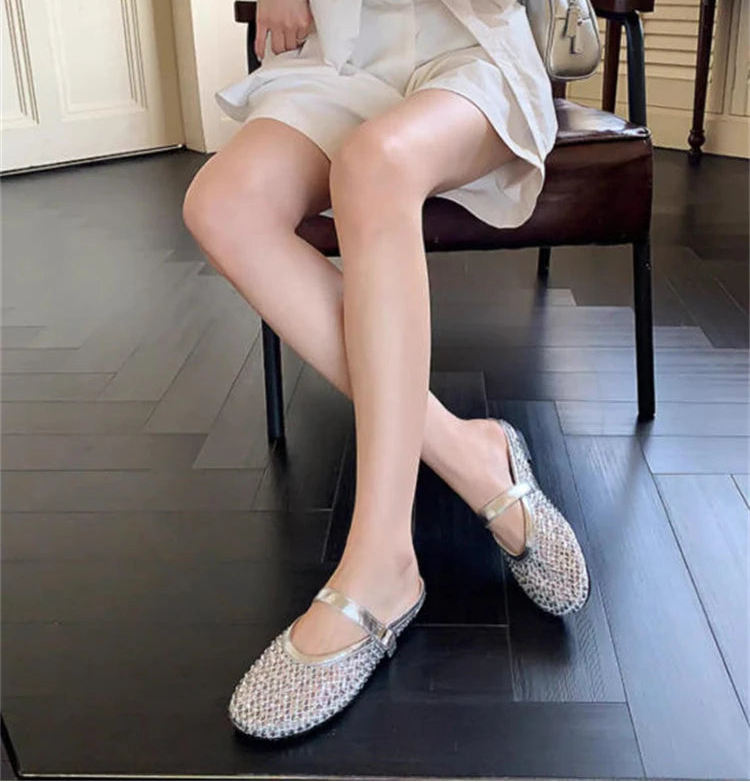 Luxury Shinny Diamond Women Mules Slippers Summer Shoes Crystal Footwear Rhinestones Slip On Brand Mary Jane Sandals Mesh Clogs