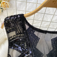 Sexy Sleeveless V-neck mesh sequin Bodycon Dress Chic Women Slim Women Slip Dress