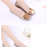 Light Metal buckle roll-up flats ladies shoes cozy moccasins sequined cloth foldable ballet flats