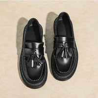British Style Loafers Casual Round Toe Tassel Women's Leather Low Top Shoes Fashionable Slip-On Shoes