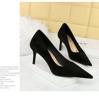 Suede Black Women Pumps  High Heels Pointed Toe Women Heels 7Cm Ladies Shoes Office Shoes