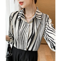 High-End Elegant Fashionable Casual Striped Long Sleeve Versatile French Style Lapel Chiffon Shirt Women's Clothing