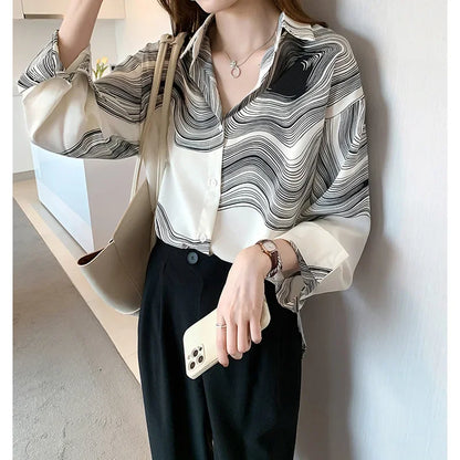 Design Sensation Casual Commute Women's Shirt Loose Fit Stylish Slimming Versatile Autumn New Korean Style Button up Top