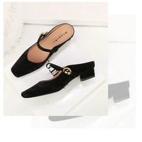 European Style Light-Mouthed Half-Slippers Women Wearing Thick Heels And Square-Toe Mary Jane Shoes One-Strap
