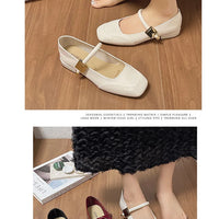 Women Mary Jane Shoes French Retro Square Toe Low Heels Shoes Women's Comfortable Ballet Shoes