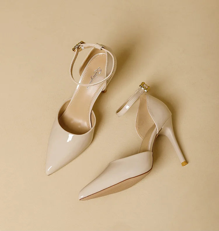 Pointy Toe Elegant Women Shoes Stilettos Office Sandals For Ladies Cover Heel Ankle Strap Sandals