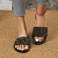 Women's New Round Head Luxury Water Diamond Women's Shoes Anti Slip PU Beach Dress Slippers