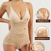 Women Sculpting Bodysuit Cross Compression abs Shaping Briefs Slimming Shapewear Over Bust Deep V Full Body Shaper Tummy Control