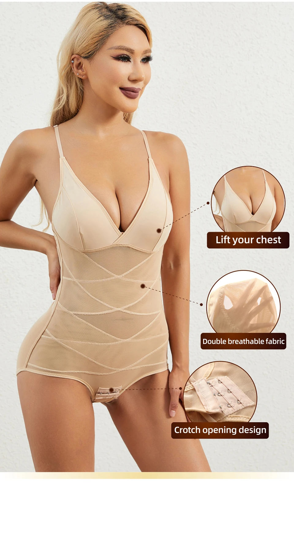 Women Sculpting Bodysuit Cross Compression abs Shaping Briefs Slimming Shapewear Over Bust Deep V Full Body Shaper Tummy Control