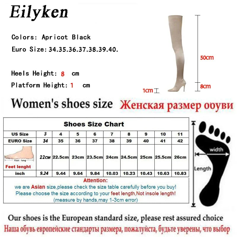 Black Thigh High Boots Over The Knee Elastic Stretch Boots Women Sexy Thin Heels Sock Boots