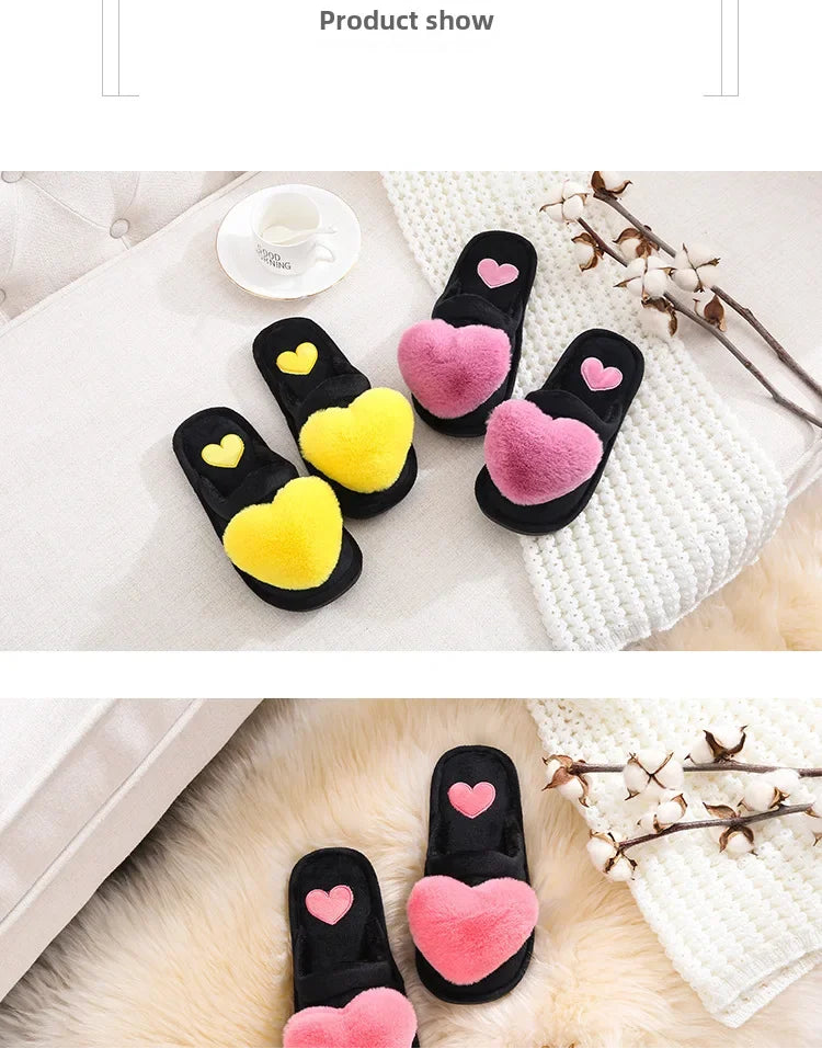 Warm Cotton Slippers Women's Cartoon Peach Heart Design Floor Anti-slip Home Slippers For girls - Natalia Home Fashion