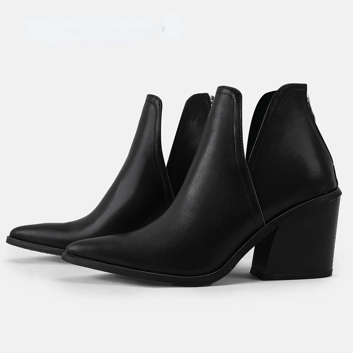 Boots Women Ankle Leopard Mid Heel Shoes Female Slip-On Casual Black Square Heel Booties