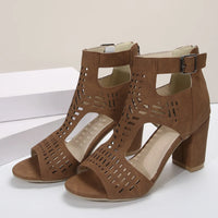 Women Fashion Strap Sexy High Heel Sandals Woman Roman Hollow Pumps Lace-up Peep Toe Sandals Casual Chunky High-heeled Sandals