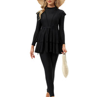 Arab Swimsuit Two-piece Conservative Beach Surfing Sun Protection Swimsuit Muslim Solid Color Long Sleeved Pants Full Wrap Swims
