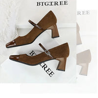 Leopard Print Women Pumps Suede Middle Heel Shoes Sexy Mary Jane Shoes Rhinestone Buckle Ladies Shoe Square Head