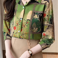 Slim Floral Long-sleeved Shirt Loose Printed Top for Women