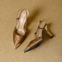 Women's Pumps Sexy Stiletto Sandals Fashion Metallic Pointed Toe Rear Hollow Out High Heels Single Shoes Lady Sandals