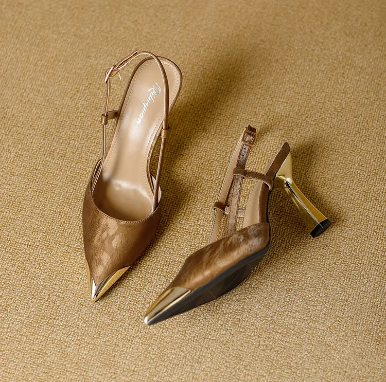Women's Pumps Sexy Stiletto Sandals Fashion Metallic Pointed Toe Rear Hollow Out High Heels Single Shoes Lady Sandals