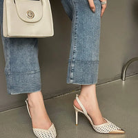 Elegant Hollow Out Woven Stiletto Sandals Women Pointed Toe Metal Straps High Heels