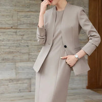 Elegant Professional Suit Dress Two-Piece Set Workwear Beauty Salon Uniform Long Sleeve Formal Outfit Polyester Fiber