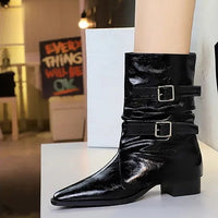 Pointed Fashion Women's Boots Retro Style Thick Heel Low Heel Medium Tube Women's Boots