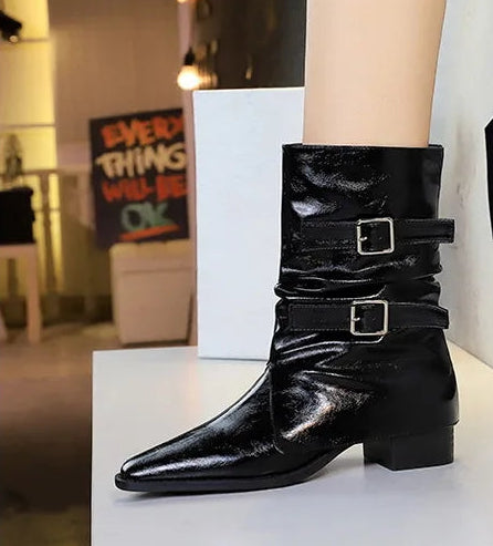 Pointed Fashion Women's Boots Retro Style Thick Heel Low Heel Medium Tube Women's Boots