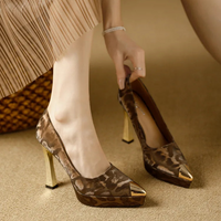 Fashion Women's Shoes Thin Block Heels 11cm Pointed Toe Shallow Mouth Ladies Pumps Party Shoes