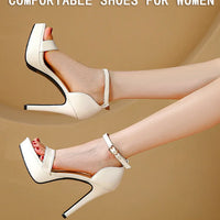 Women's Sexy Open-Toe Sandals High Heels 12.5cm Platform Party Shoes White Wedding Club plus Size Supper Flash