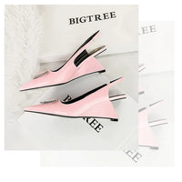 Spring Candy Fashion Pointed Toe Women Pumps Sling back Wedges High Heels Party Prom Mules Shoes