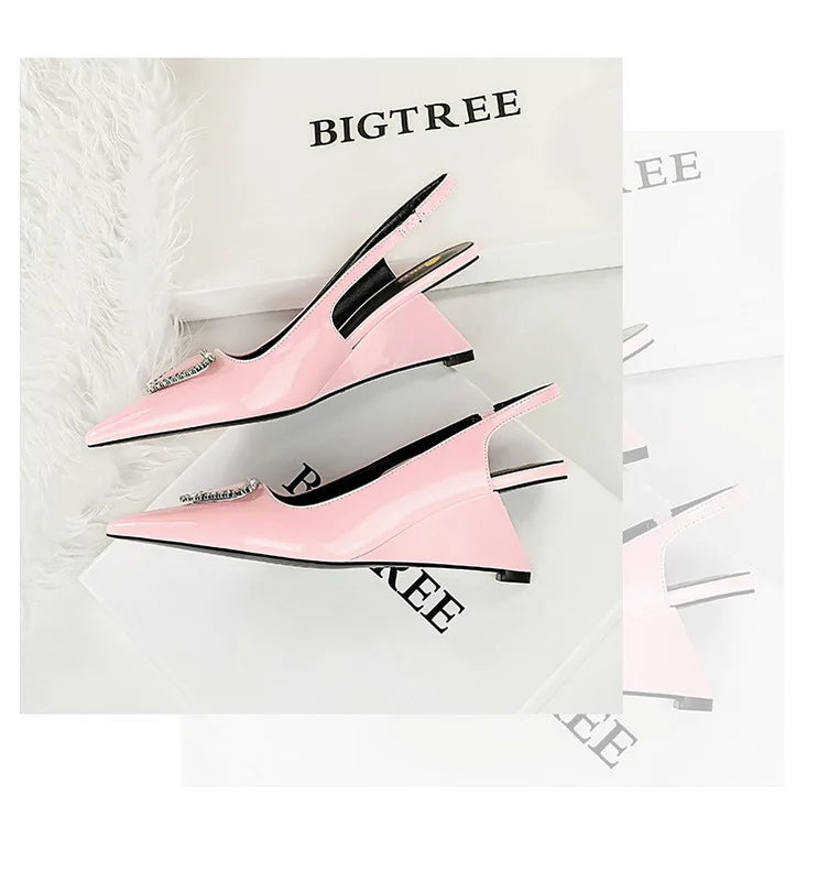 Spring Candy Fashion Pointed Toe Women Pumps Sling back Wedges High Heels Party Prom Mules Shoes