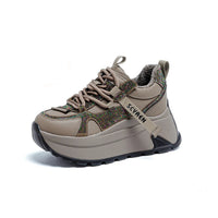 Chunky Sneakers Platform Heel Women Casual Shoes Leather Comfortable Walking Shoes Warm Fur Winter Shoes