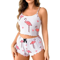 Cute Pajamas For Women Print PJ Set Crop Cami Tops And Shorts Set 2 Piece Lounge Sets