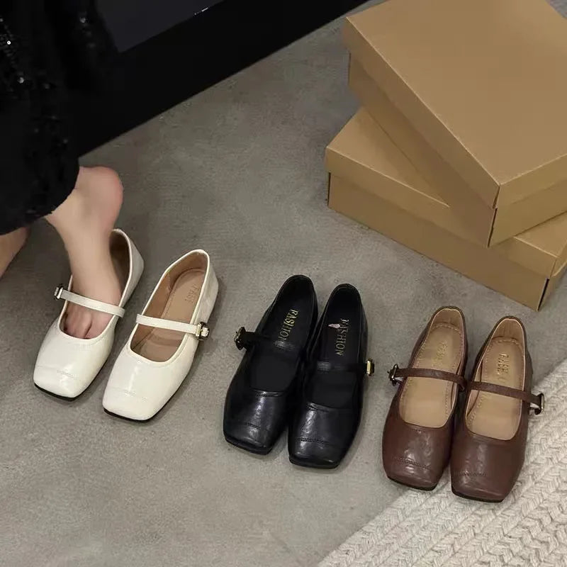 Women's Mary Jane Flat Bottom Slip-On Shoes with Buckle Soft Style Versatile Shoes