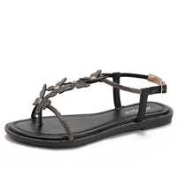 Single-strap rhinestone bow flat sandals, new summer fashion, simple and stylish, suitable for outdoor wear, Roman beach shoes