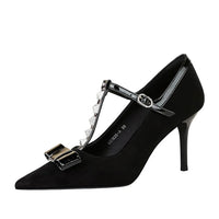 Banquet Bow Rivet T-button Pointed Head High Heel Women's Single Shoes