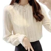 Elegant Lady Long Sleeve Half High Collar Base Shirt Fashionable Women's Top Quality Material Comfortable Fit