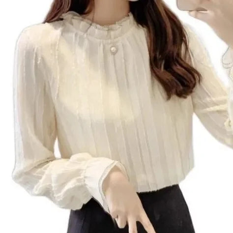 Elegant Lady Long Sleeve Half High Collar Base Shirt Fashionable Women's Top Quality Material Comfortable Fit