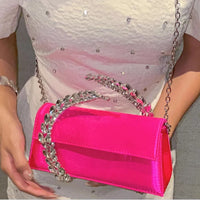 Luxury Diamond studded Banquet Bag Versatile Silk Satin Small Square Bag Luxury Sparkling Diamond Clutch Bag Crossbody Bag