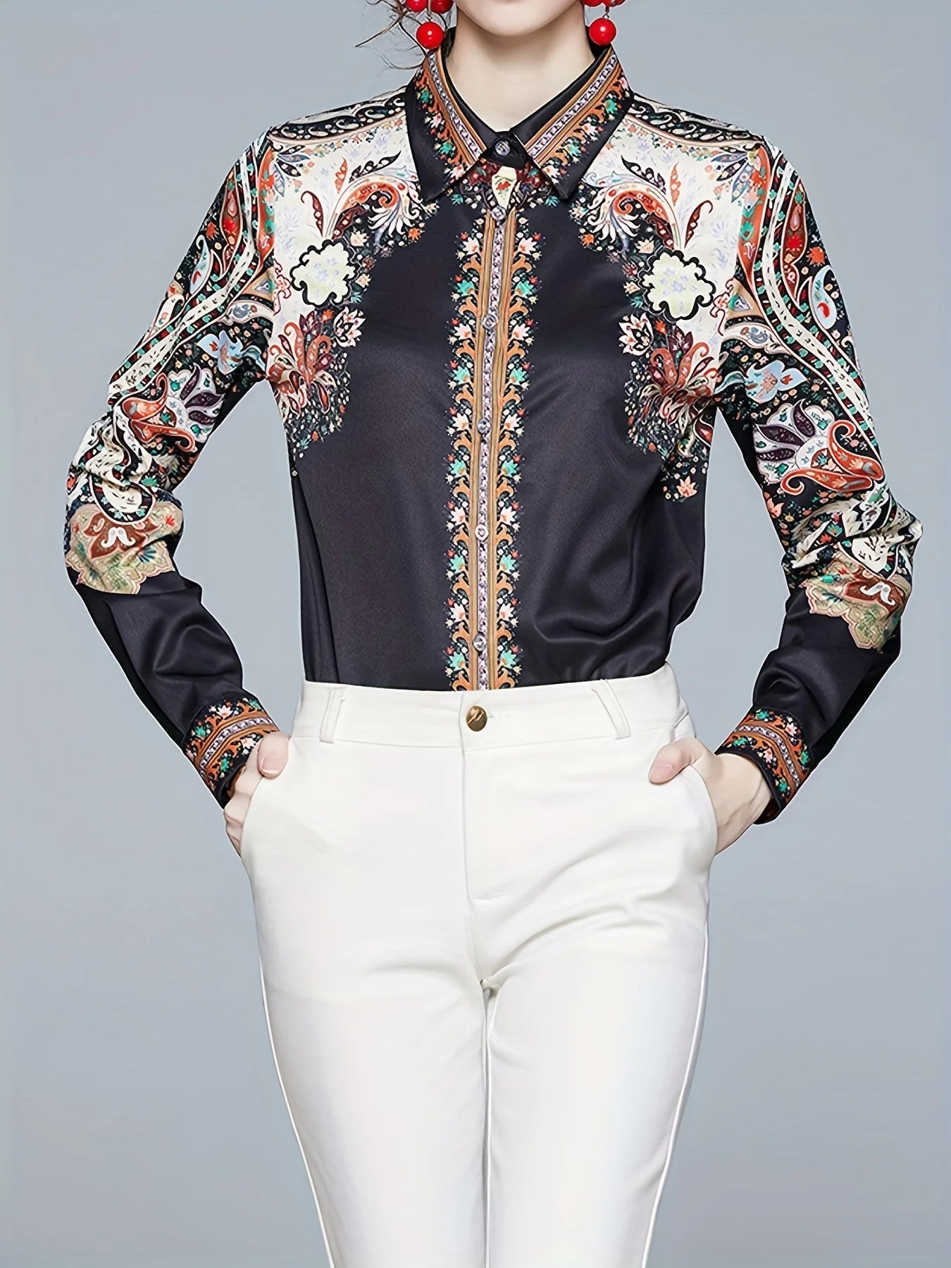 Elegant office and casual ladies shirts Fashion printed Women Blouses Long sleeve Tops