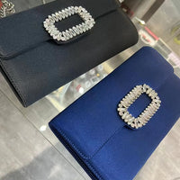 Luxury Satin Clutch Purse For Wedding Party Banquet Women's Handbag Crystal Shiny Rhinestone Diamond Evening Bag Shoulder Bag