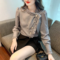Elegant Plaid Long Sleeve Women's Shirt Vintage Design Simple Style Ageless Fashionable Top Quality Material